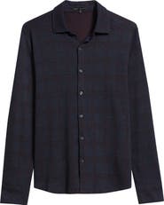 Robert Barakett Darlog Glen Plaid Knit Button-Up Shirt
