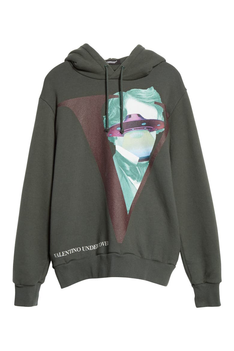 x Valentino V-Face UFO Print Hoodie, Alternate, color, KHAKI GREEN