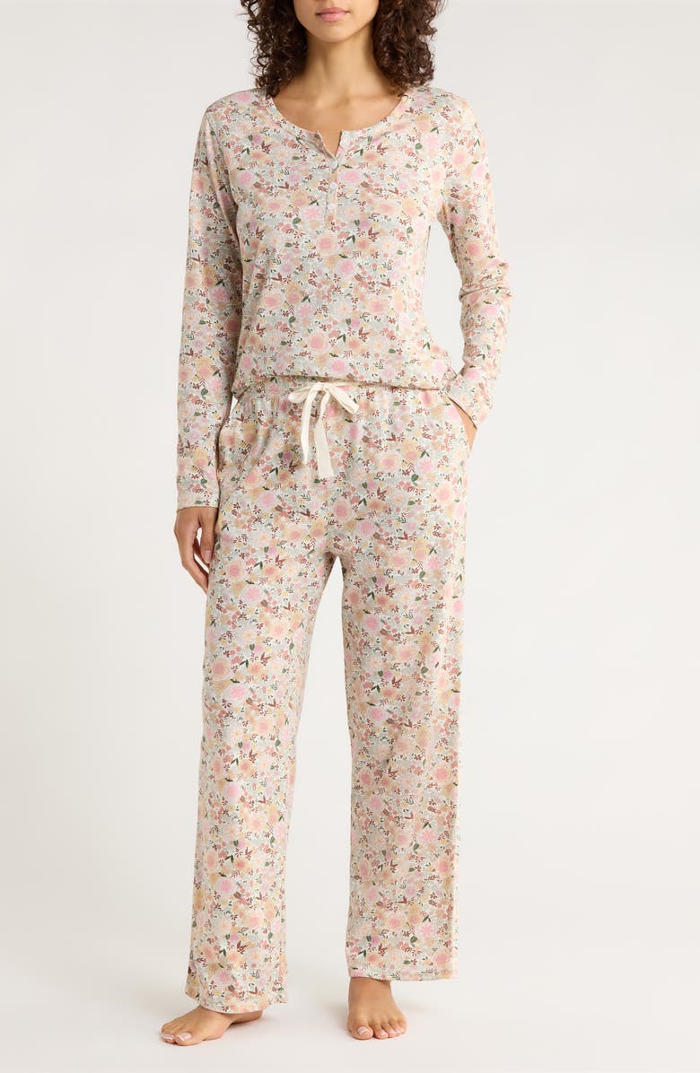 Papinelle Meribel Floral Organic Cotton Pajamas, Main, color, Strawberry