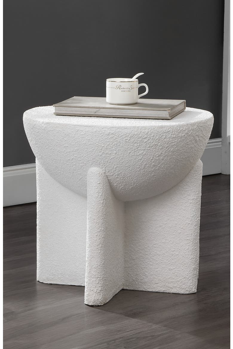 Brady Minimalist Geometric Polyresin Indoor/Outdoor Accent Table & Garden Stool, All-Weather Sculptural Side Table, Alternate, color, White Frosted