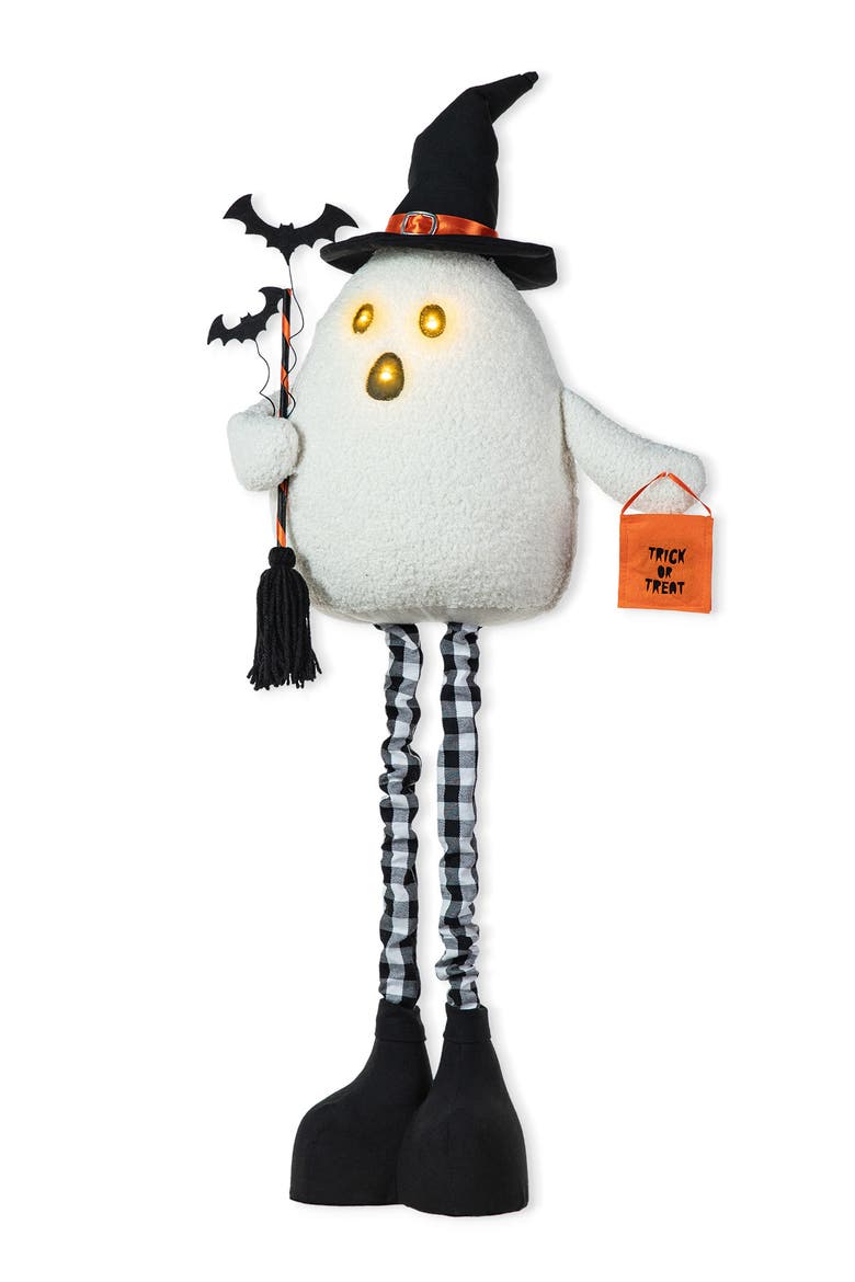 Lighted Halloween Fabric Standing Ghost With Telescoping Legs and Timer, Main, color, White
