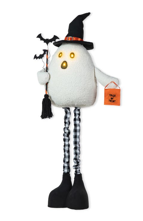 Lighted Halloween Fabric Standing Ghost With Telescoping Legs and Timer