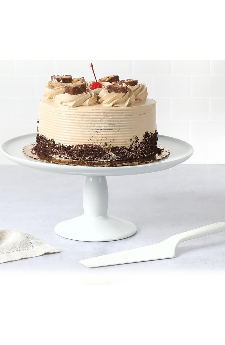 MARTHA STEWART 12in Fine Ceramic Round Cake Stand With Server, Alternate, color, White