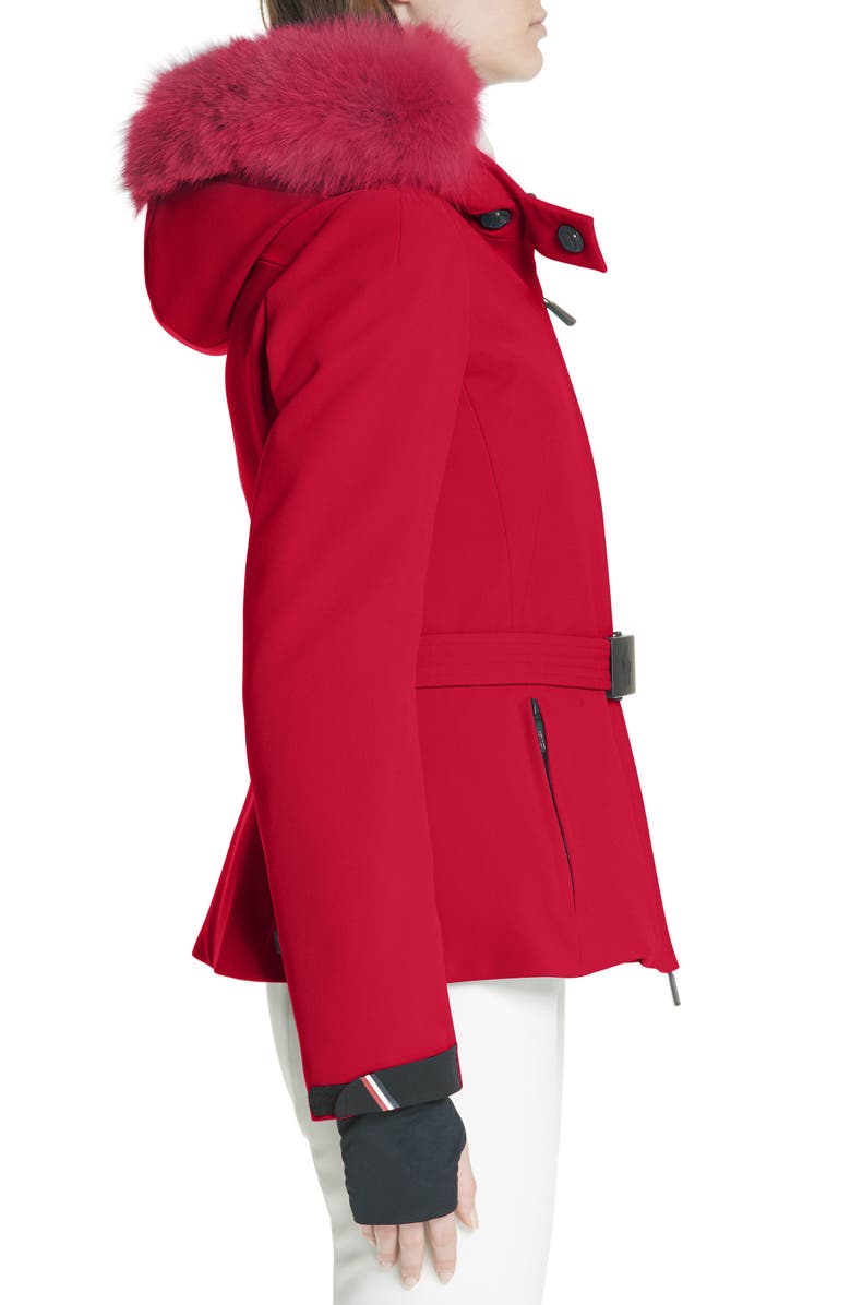 Moncler Bauges Water Repellent Hooded Down Coat with Detachable Genuine Fox Fur Trim, Alternate, color, 