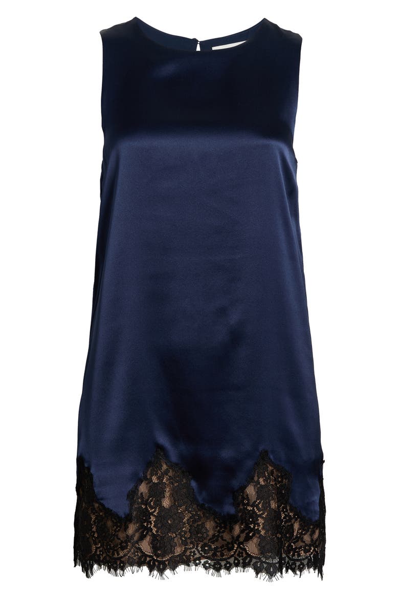 Jessalyn Sleeveless Lace Silk Minidress, Alternate, color, NAVY
