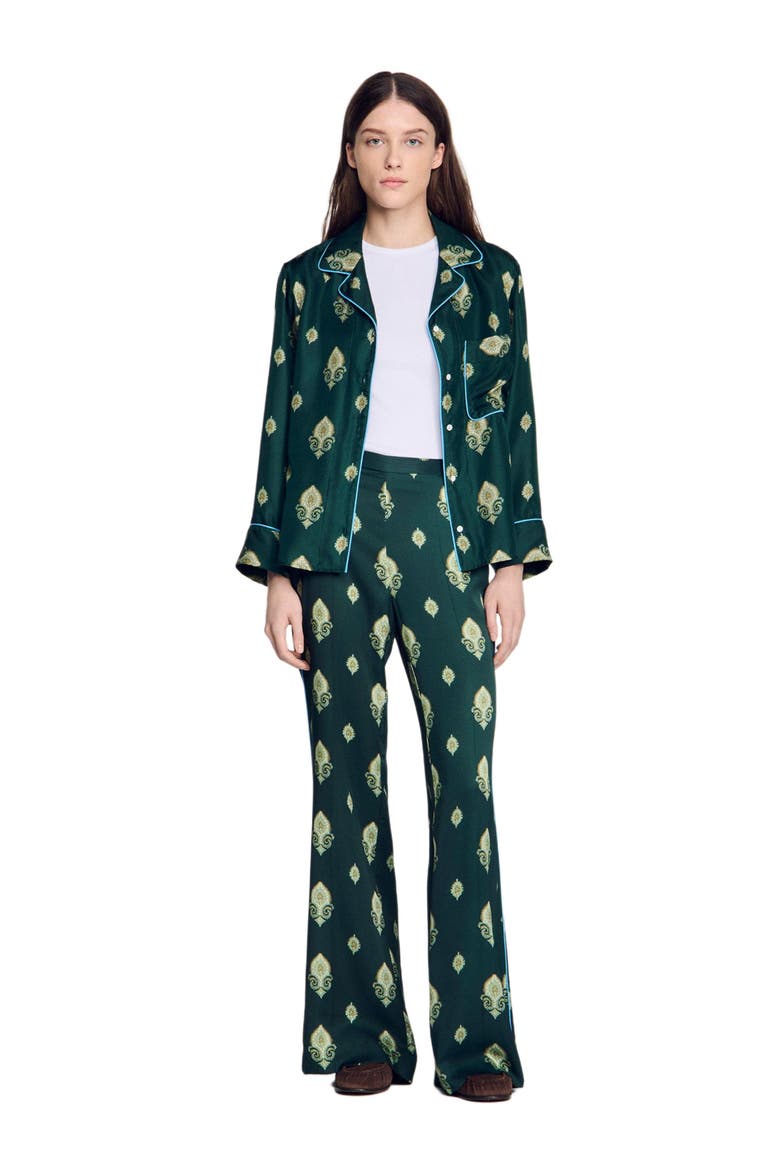 Paisley-print floaty trousers, Alternate, color, Green