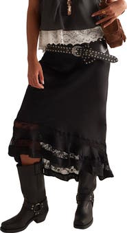 Free People Long Lost Lover Lace Detail Satin Slip Skirt