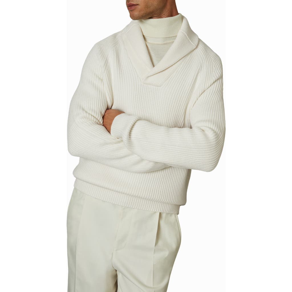 Reiss Dewhirst Rib Shawl Collar Sweater in White