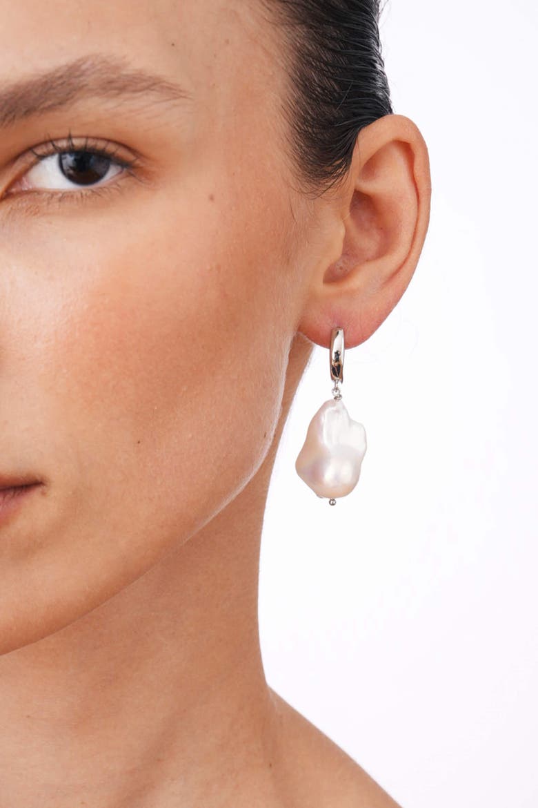 Irregular Baroque Pearl Earrings, Alternate, color, Silver
