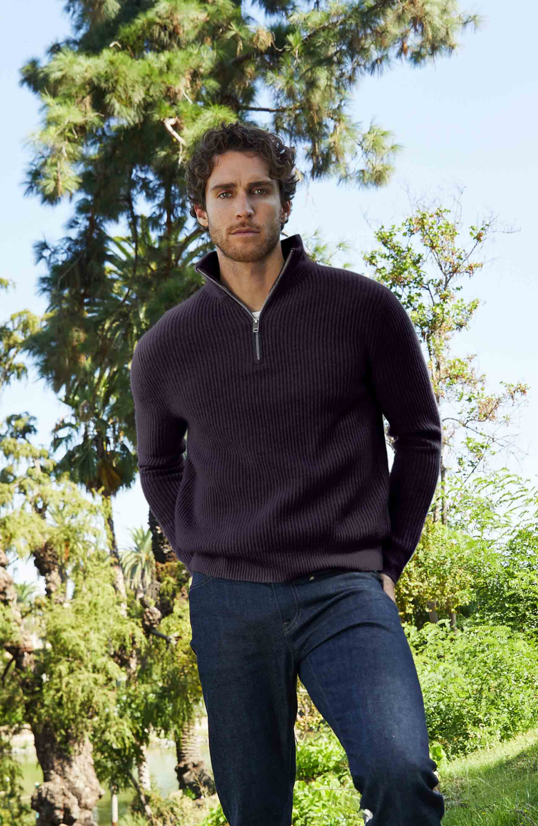 Italic Shane Chunky Cashmere Quarter Zip Pullover, Alternate, color, Navy