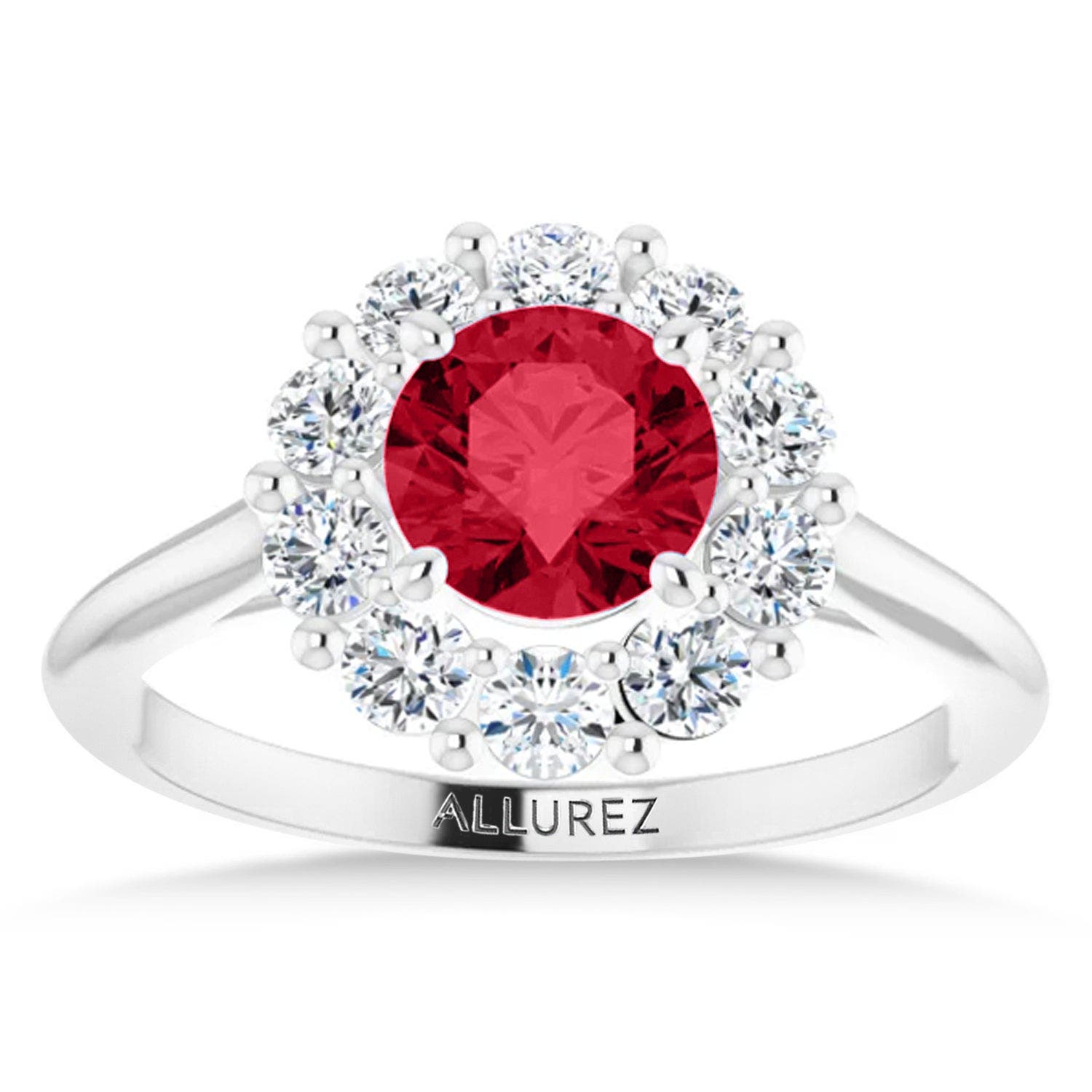 ALLUREZ Round Lab Ruby & Diamond Halo Ring 14K (Women) | Nordstrom