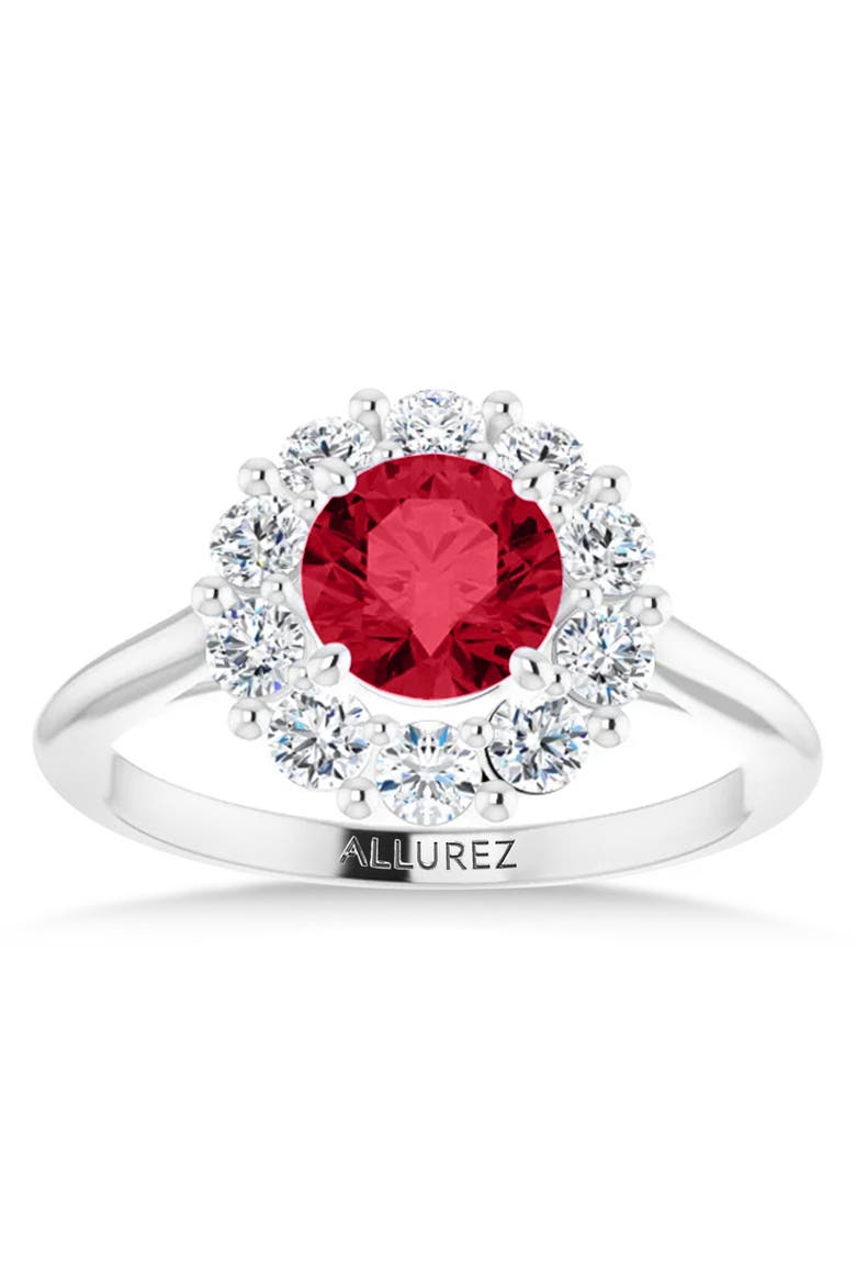 Round Lab Ruby & Diamond Halo Ring 14K, Alternate, color, 1.70ct/White Gold