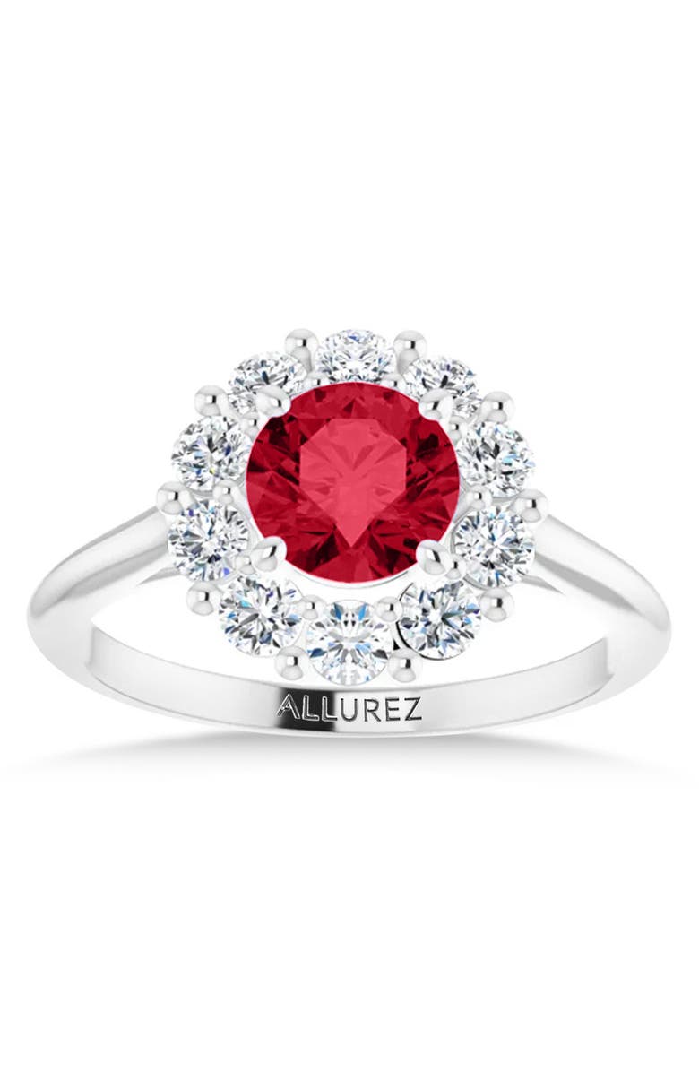 ALLUREZ Round Lab Ruby & Diamond Halo Ring 14K, Alternate, color, 1.70Ct/White Gold