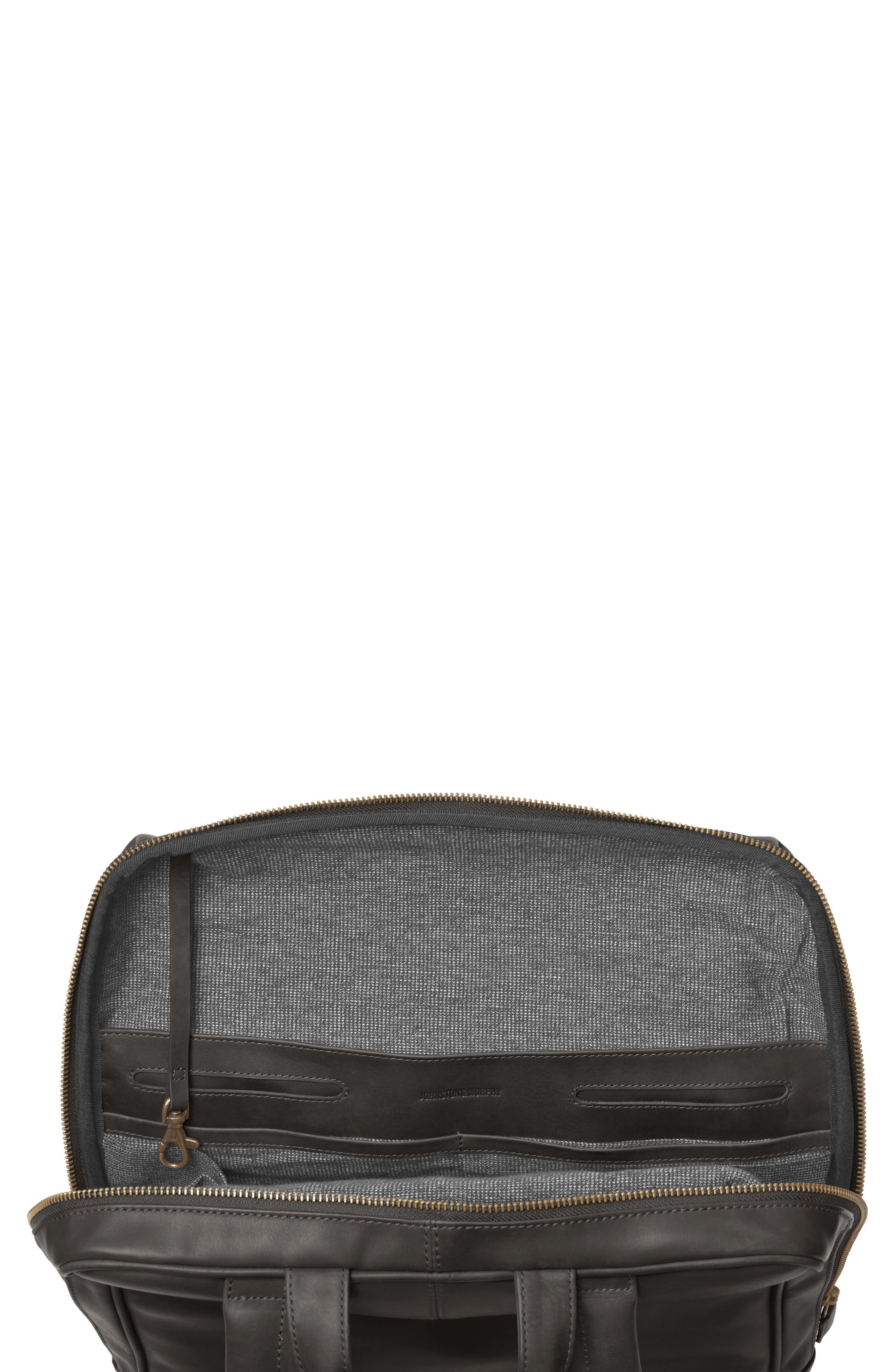 Johnston & Murphy Rhodes Water Repellent Leather Commuter Backpack, Alternate, color, Black Full Grain