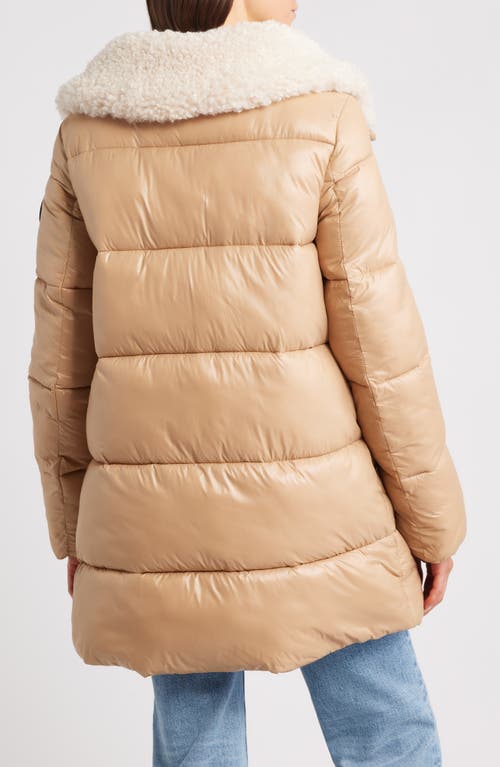 Save The Duck Bonita Faux Shearling Collar Puffer Jacket In Brown