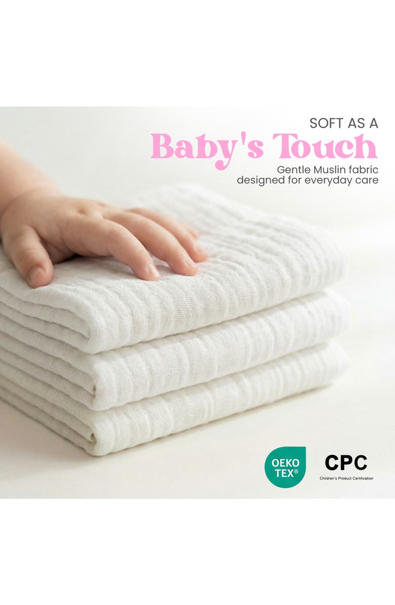 Mère & Moi Muslin Baby Washcloths, Alternate, color, White