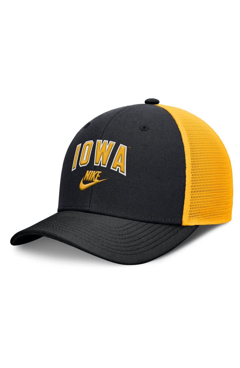 Nike Men's Nike Black/Gold Iowa Hawkeyes Legacy Arch Rise Performance Trucker Adjustable Hat, Main, color, Black
