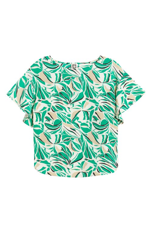 Anne Klein Boat Neck Flutter Sleeve Top In Tropical Green Multi