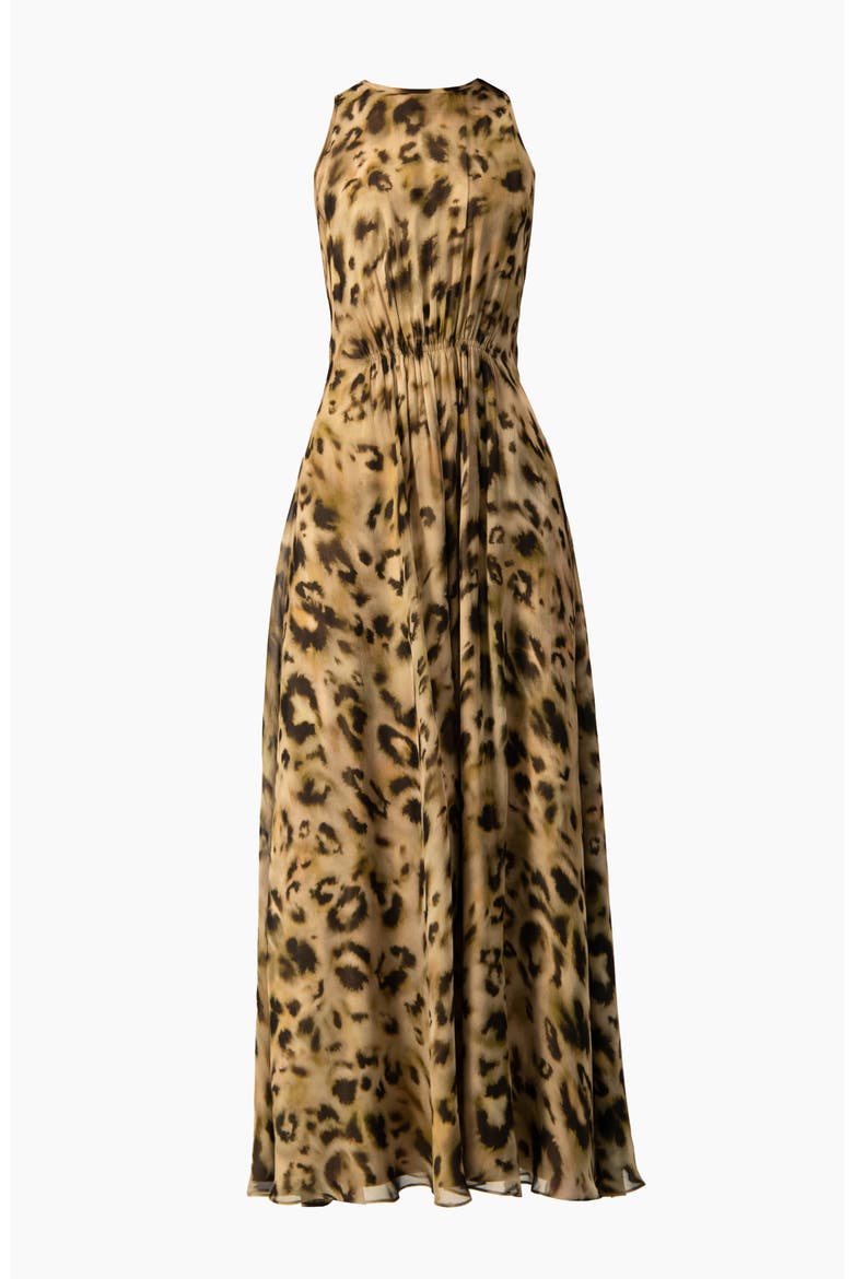 Abstract Animal Print Chiffon, Sleeveless Cinched-Waist A-Line Maxi Dress, Alternate, color, Olive Green