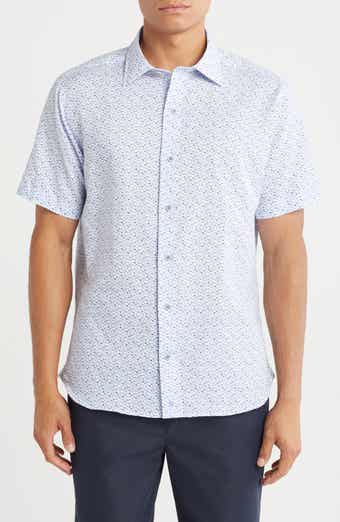 David Donahue Print Short Sleeve Sport Shirt