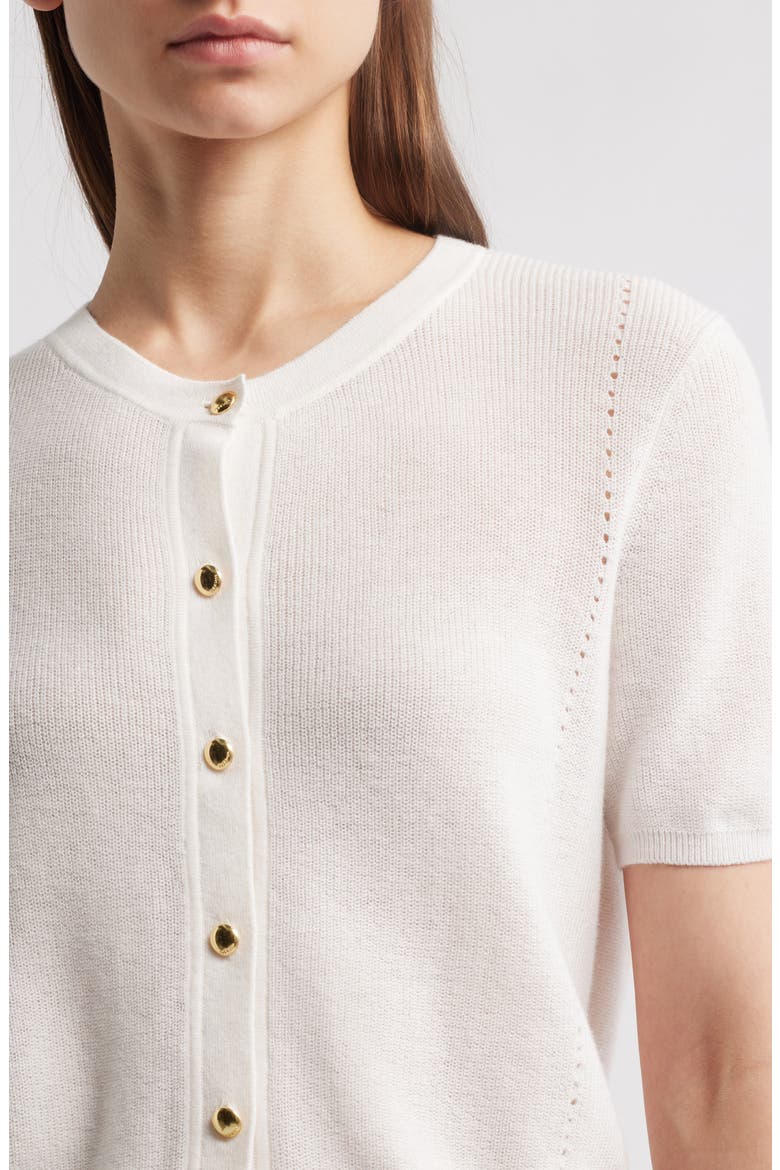 Dina Short Sleeve Cotton & Cashmere Blend Cardigan, Alternate, color, IVORY
