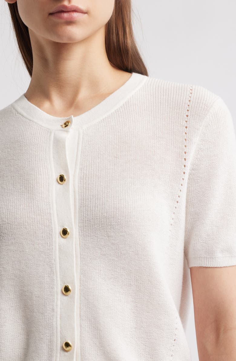 rag & bone Dina Short Sleeve Cotton & Cashmere Blend Cardigan, Alternate, color, Ivory