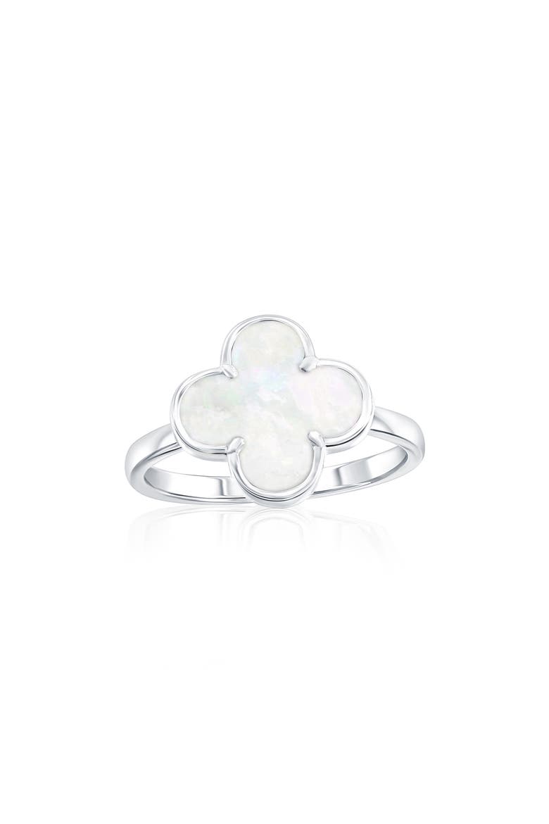 Mother-of-Pearl Clover Ring, Main, color, SILVER