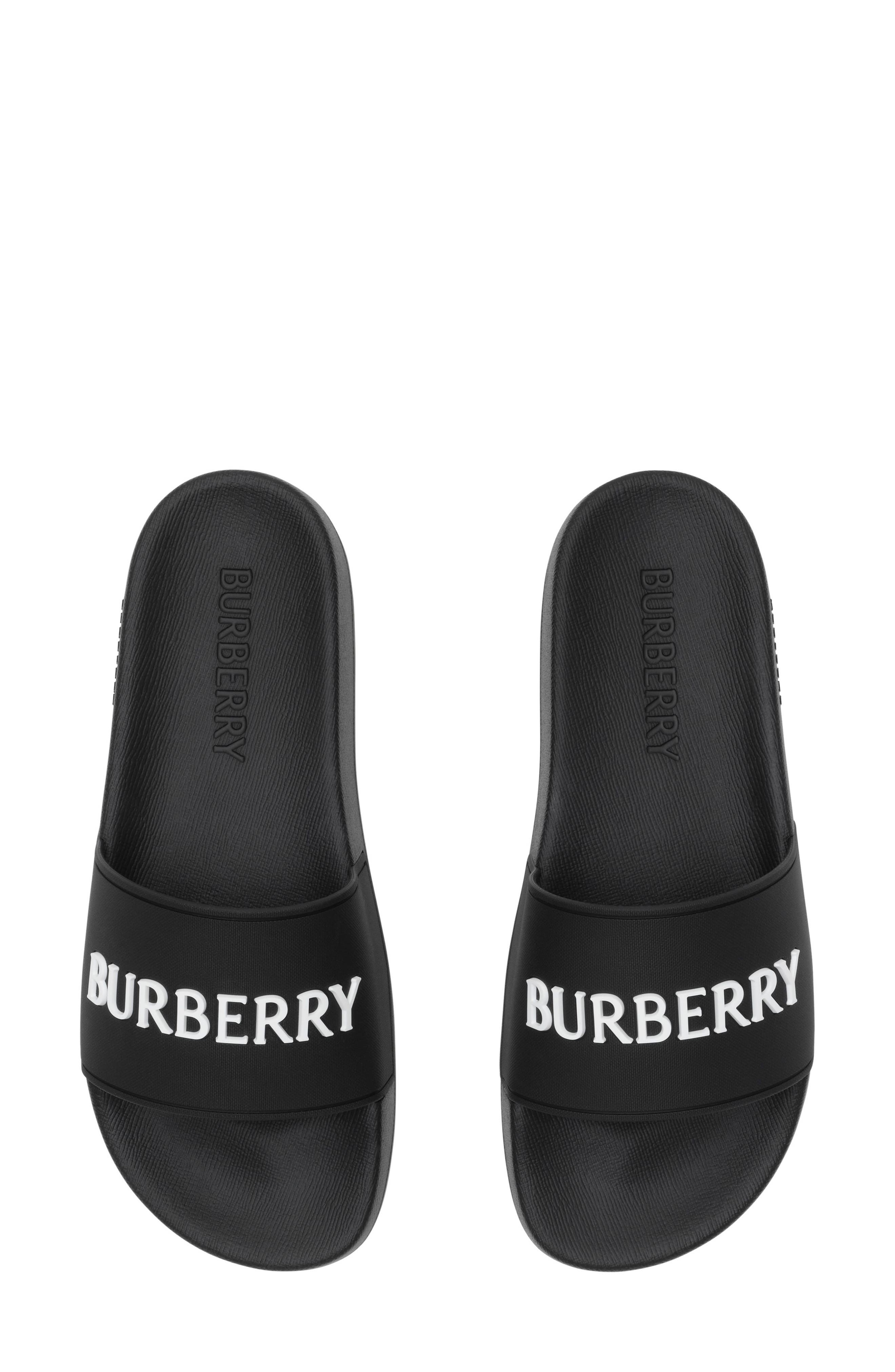 Burberry Furley Slide Sandal, Alternate, color, Black/ White