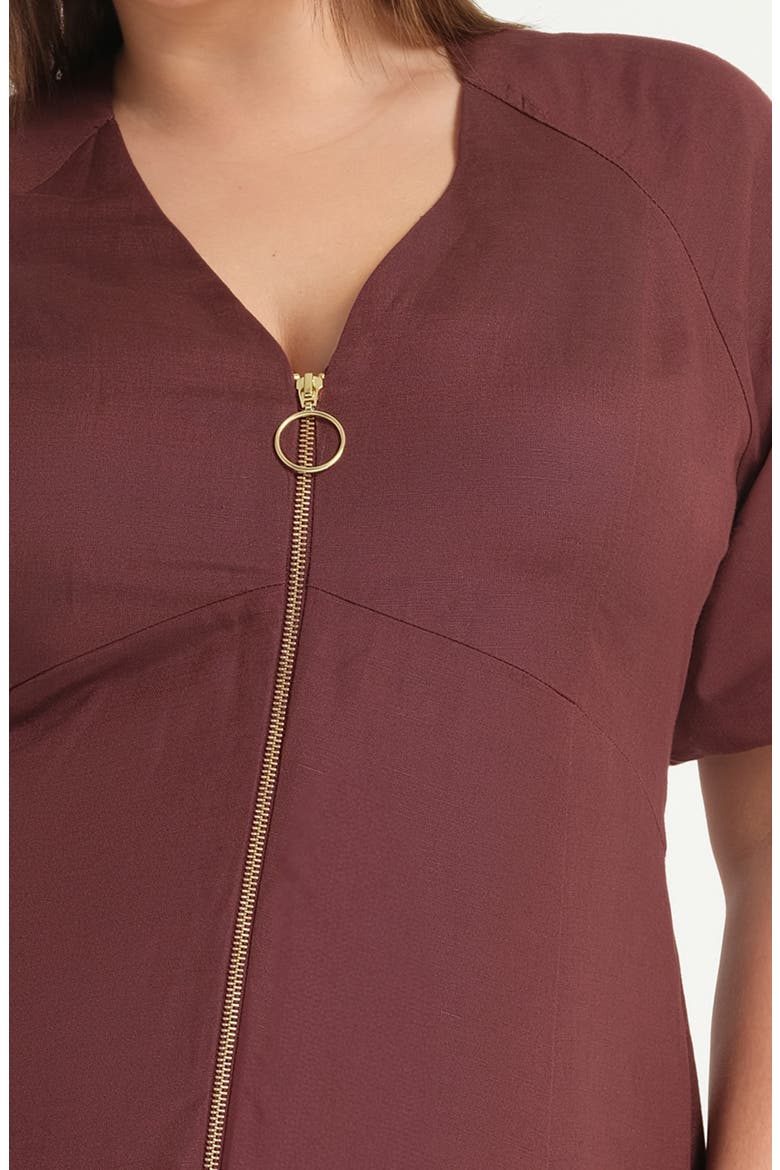 Heather Front Zip Puff Sleeve Dress, Alternate, color, AUBERGINE