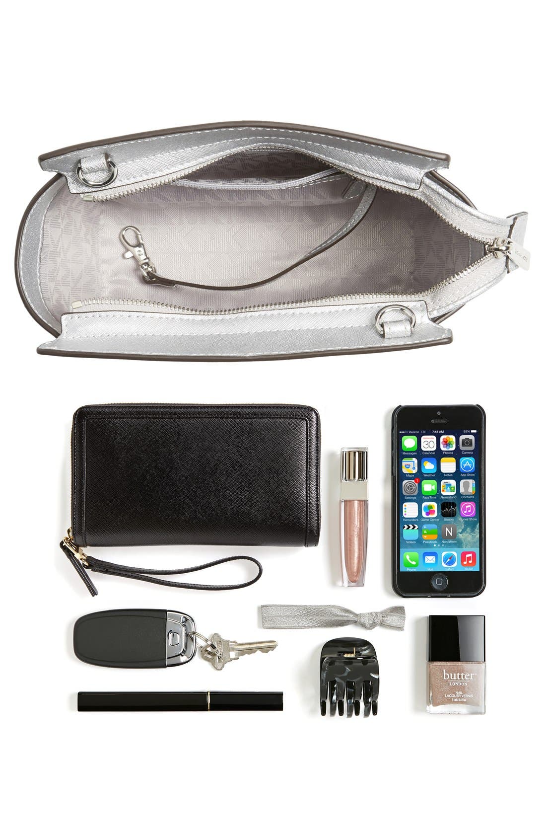 'Medium Selma' Metallic Leather Crossbody Bag, Alternate, color, SILVER/ SILVER