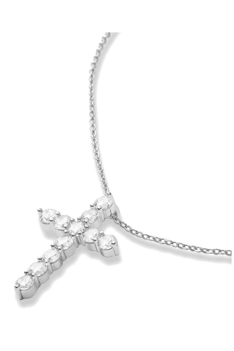 Oh She Fancy Small Cubic Zirconia Cross Pendant Necklace, Alternate, color, SILVER-WHITE