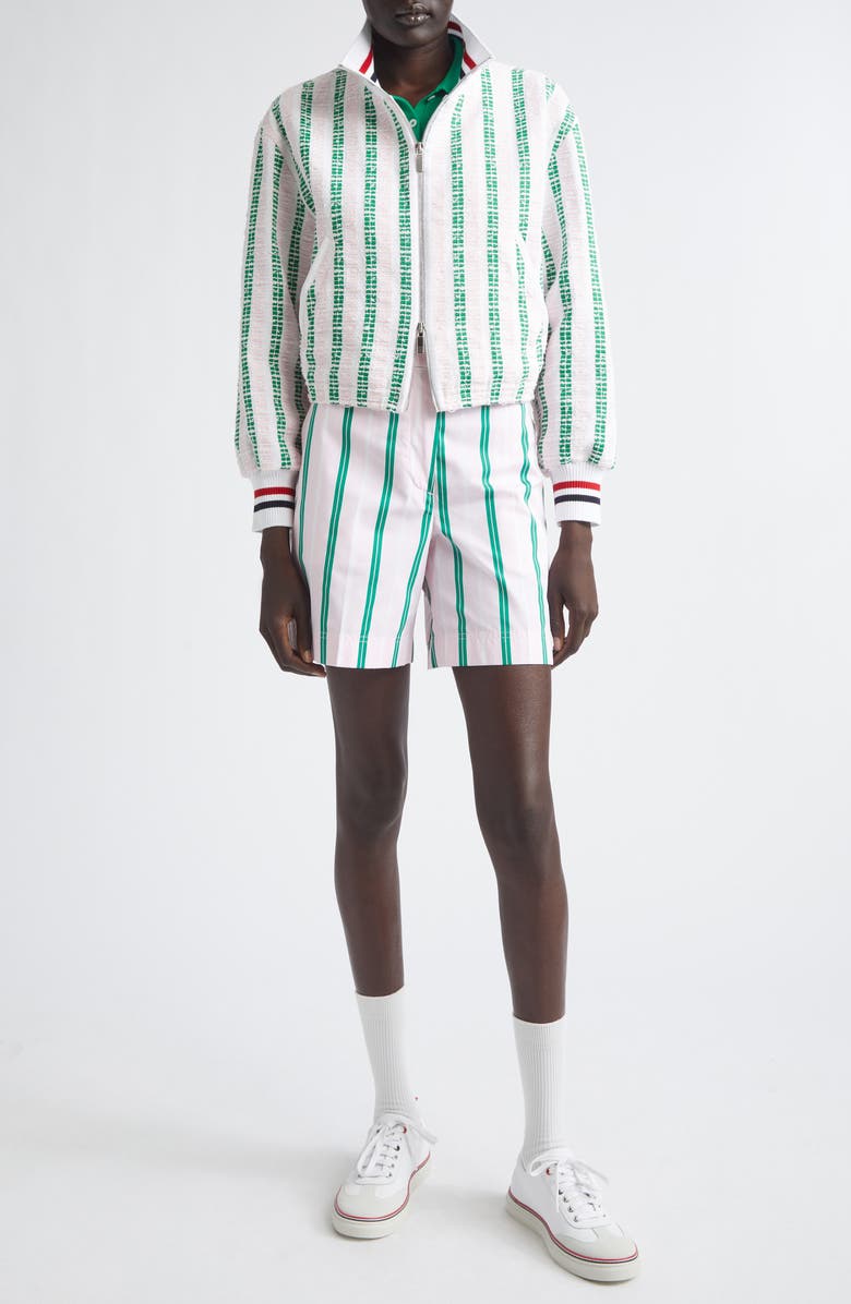 Thom Browne Rep Stripe Poplin Chino Shorts, Alternate, color, Light Pink
