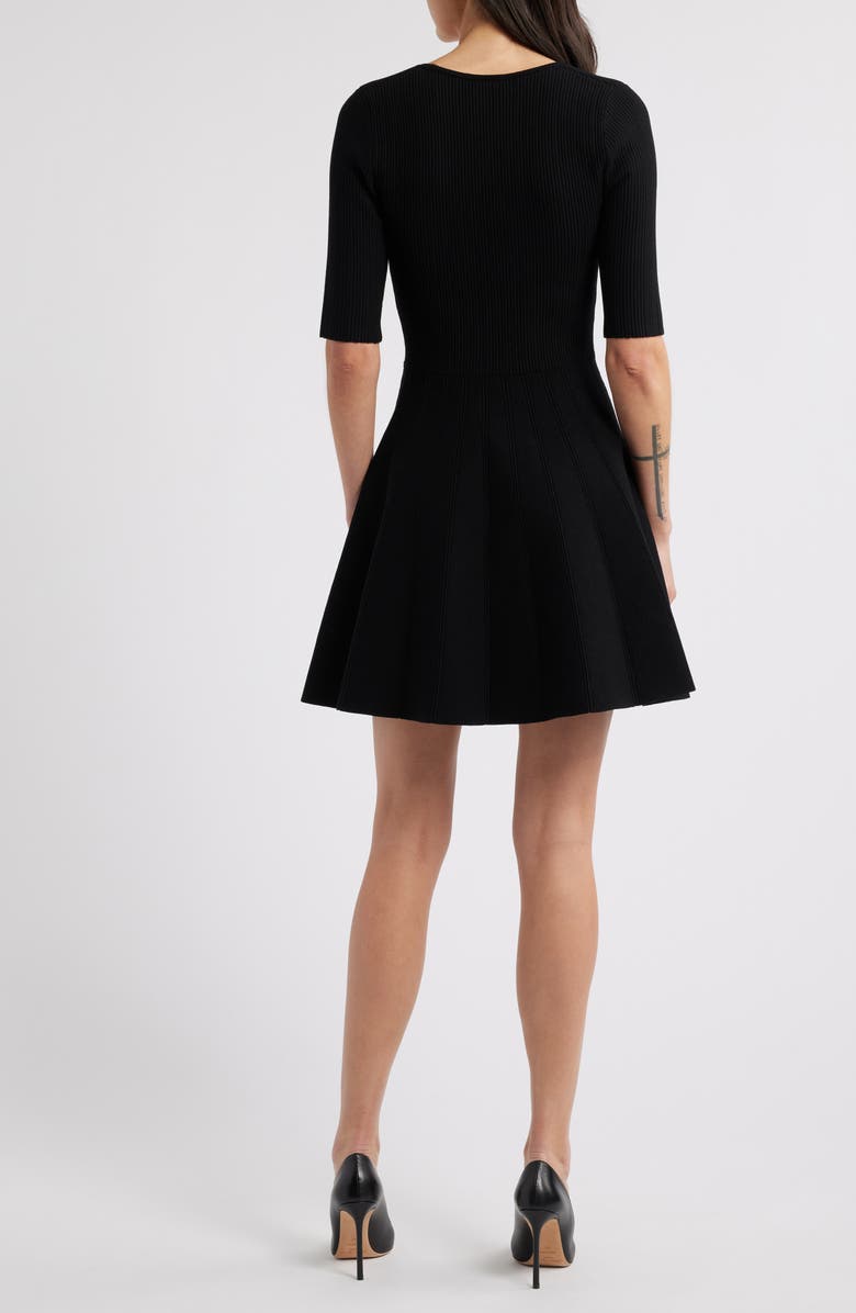 BOSS Scoop Neck Fit & Flare Rib Dress, Alternate, color, Black