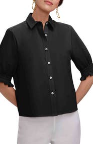 Foxcroft Vivienne Elbow Sleeve Matte Sateen Button-Up Shirt