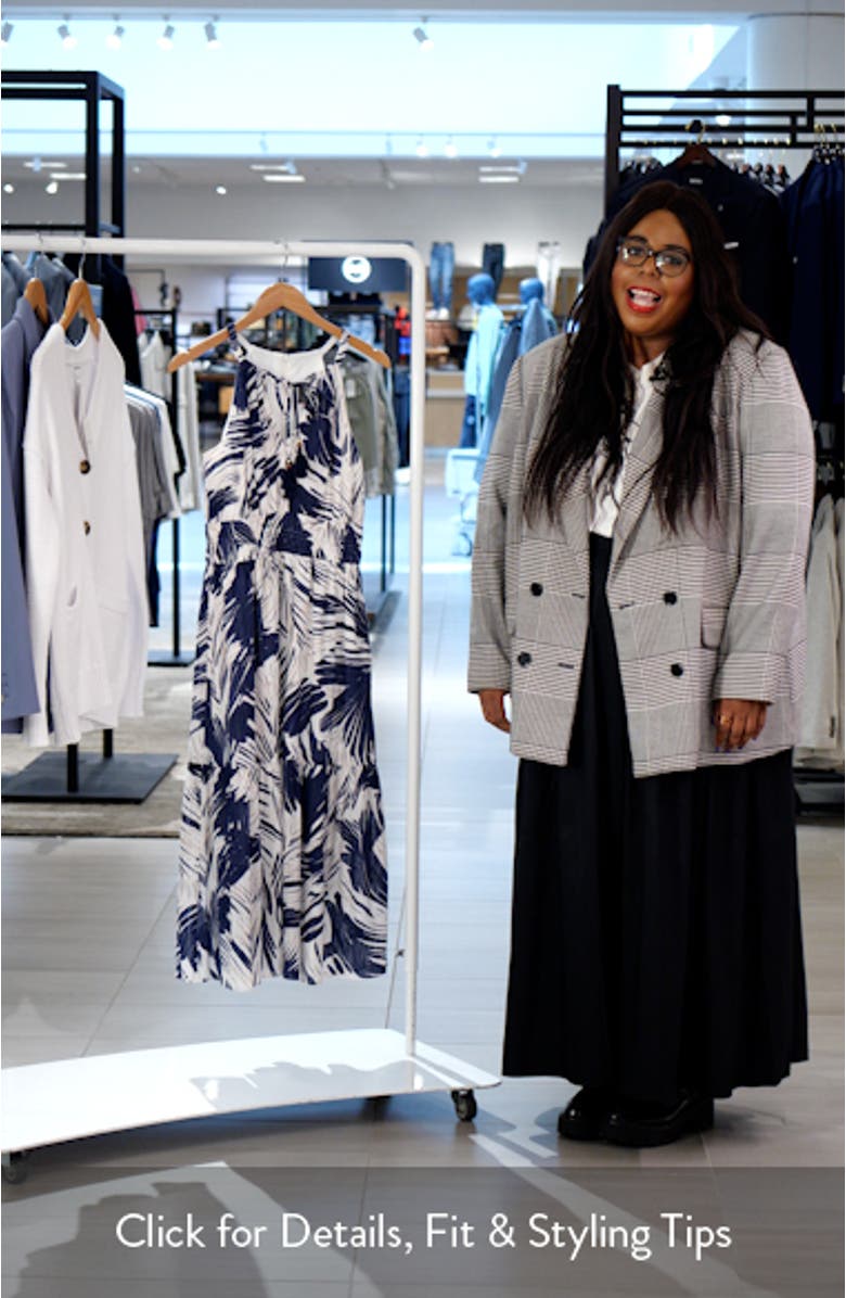 Leaf Print Cotton Halter Neck Midi Dress, sales video thumbnail