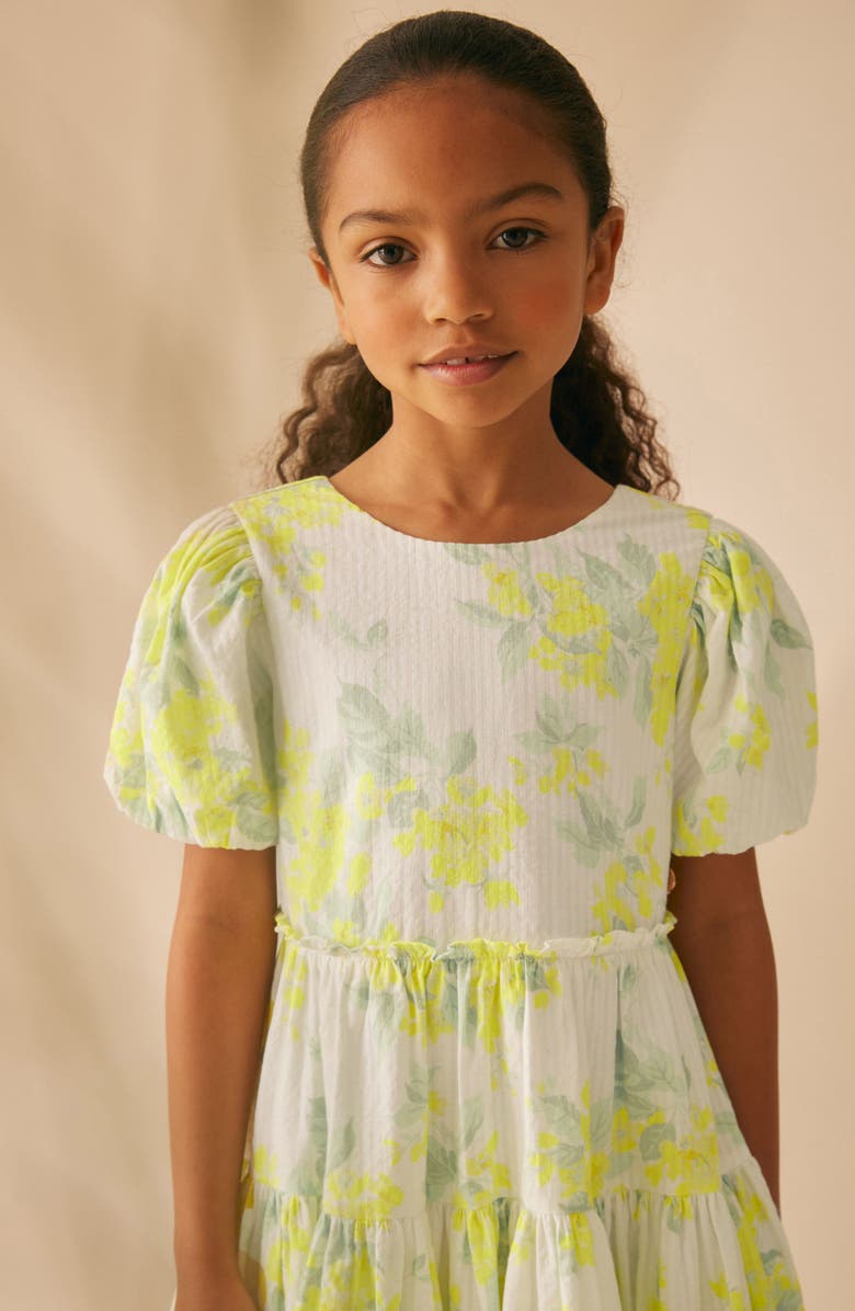 Laura Ashley Apple Blossom Print Seersucker Dress, Alternate, color, Yellow