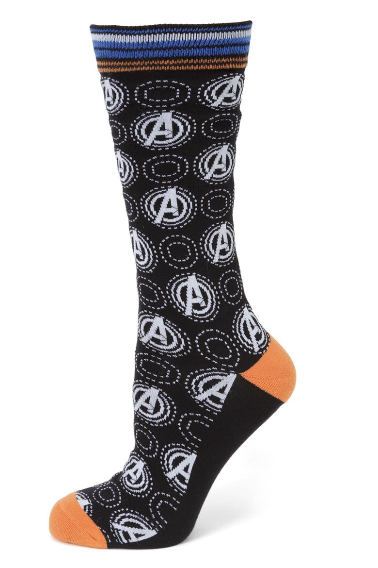 Avengers Crew Socks & Lapel Pin Set, Alternate, color, MULTI