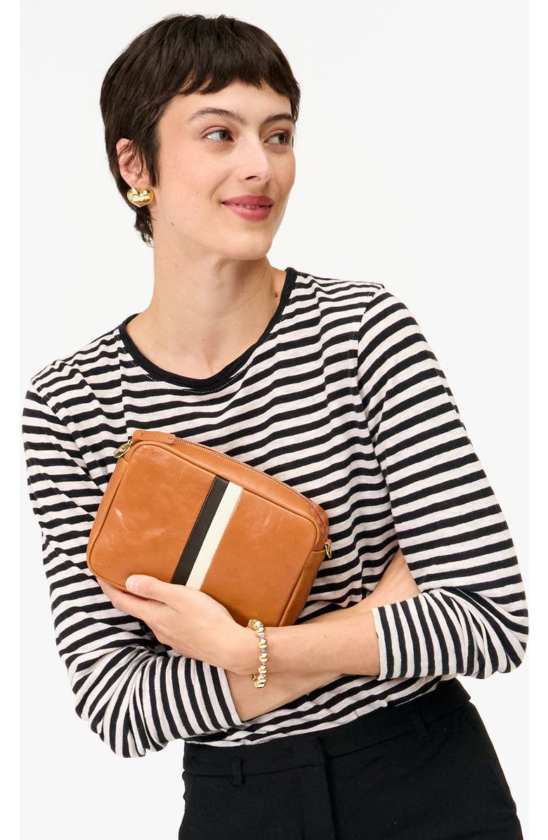 Clare V. Midi Sac Leather Crossbody Bag, Alternate, color, Rustic/ Black & Cream