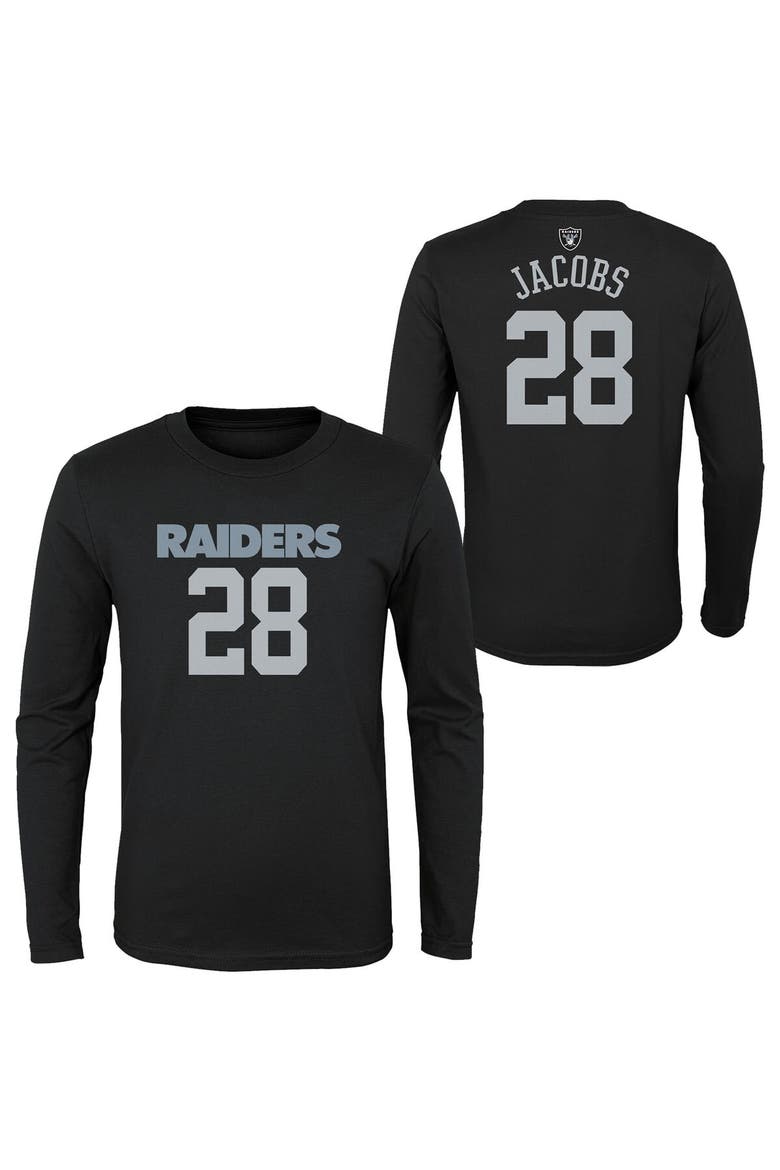 Youth Josh Jacobs Black Las Vegas Raiders Mainliner Player Name & Number Long Sleeve T-Shirt, Main, color, Black