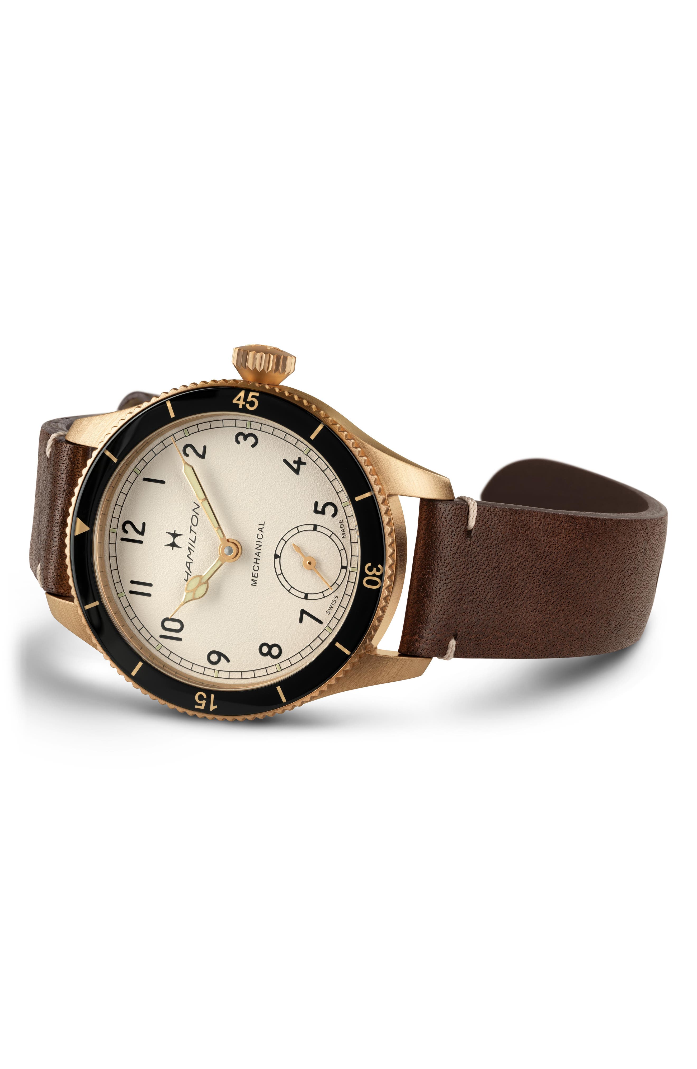 Khaki Aviation Pilot Pioneer Bronze Leather Strap Watch, 43mm (Men