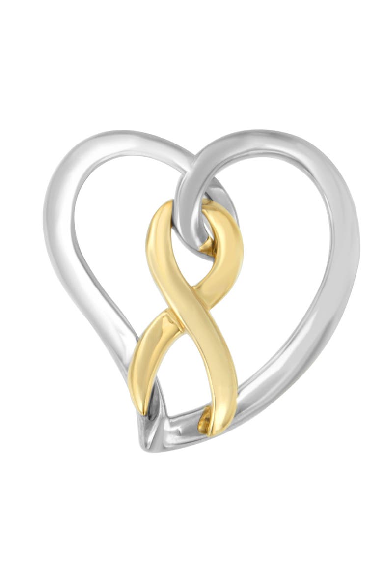 14K Gold and Silver Heart Bow Pendant Necklace, Alternate, color, Yellow