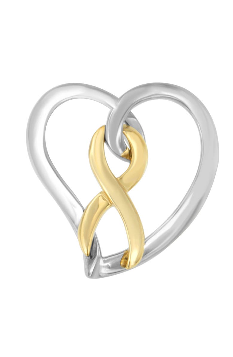 Haus of Brilliance 14K Gold and Silver Heart Bow Pendant Necklace, Alternate, color, Yellow