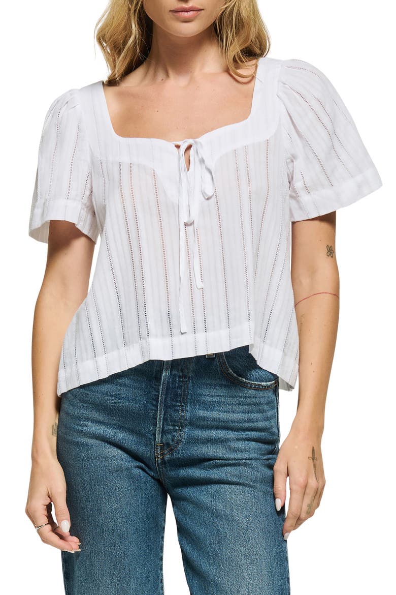 Vanity Ladder Stitch Inset Cotton Top, Main, color, WHITE