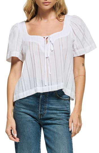 Nation Ltd Vanity Ladder Stitch Inset Cotton Top In White