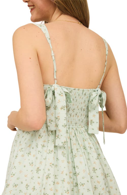 August Sky Tiered Tie Strap Sundress In Sage Multi