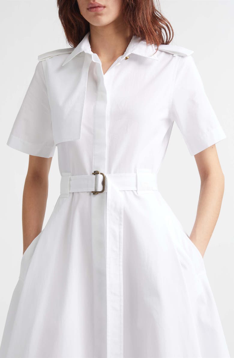 Burberry Tanya Belted Cotton Poplin Midi Shirtdress, Alternate, color, Optic White