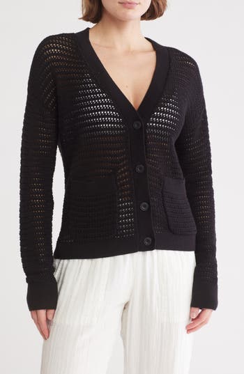 Beach Riot Gene Open Stitch Cotton Cardigan In Black
