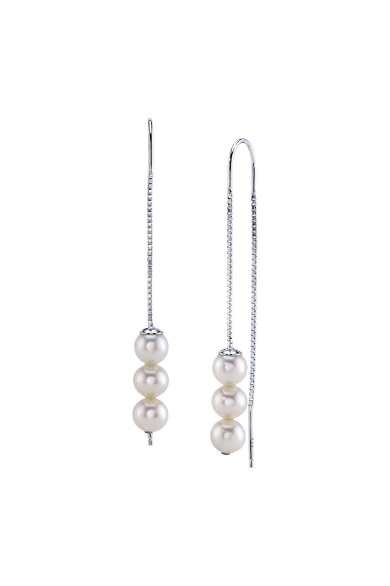 Triple White Freshwater Pearl Louise Earrings, Main, color, Sterling Silver