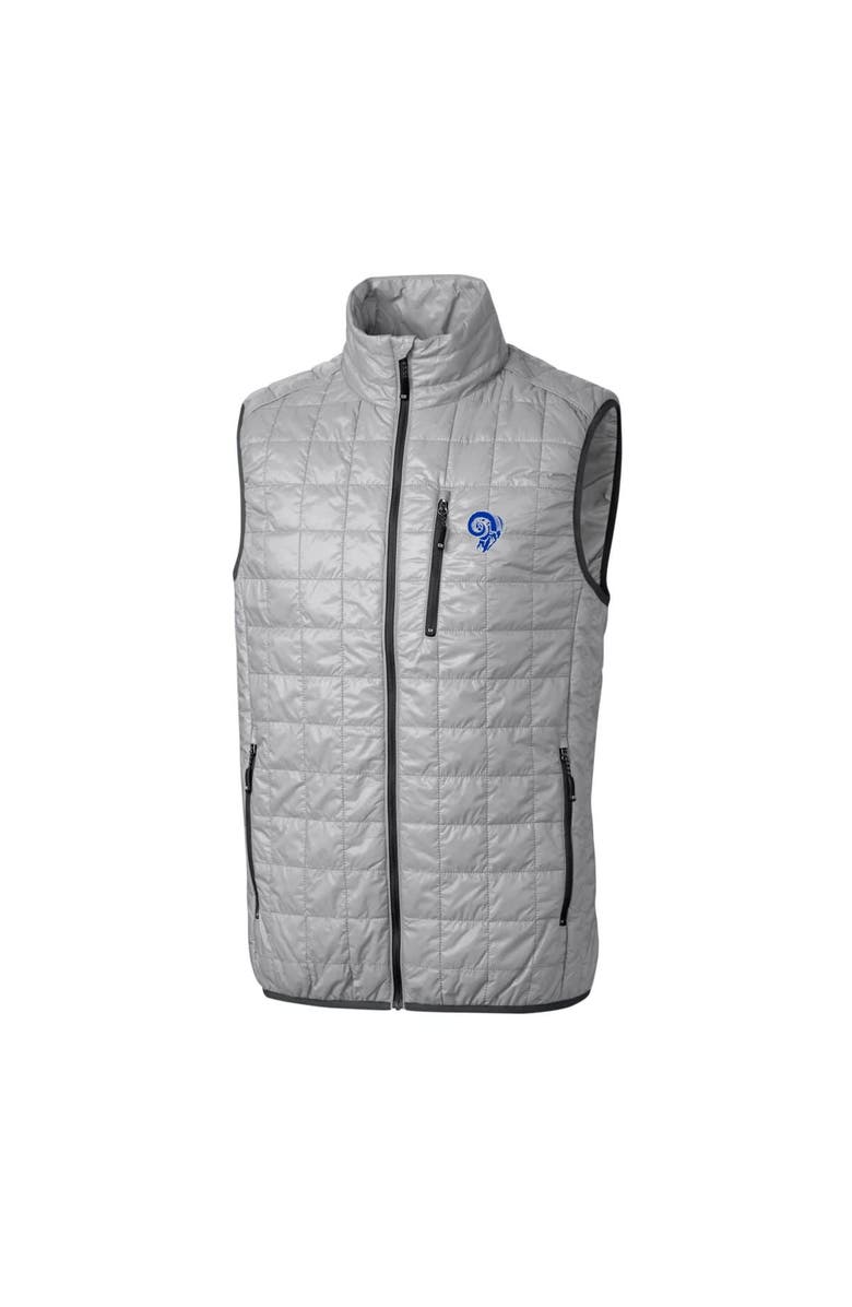 Cutter & Buck Men's Cutter & Buck Gray Los Angeles Rams Throwback Logo Rainier PrimaLoft Eco Insulated Full-Zip Puffer Vest, Alternate, color,