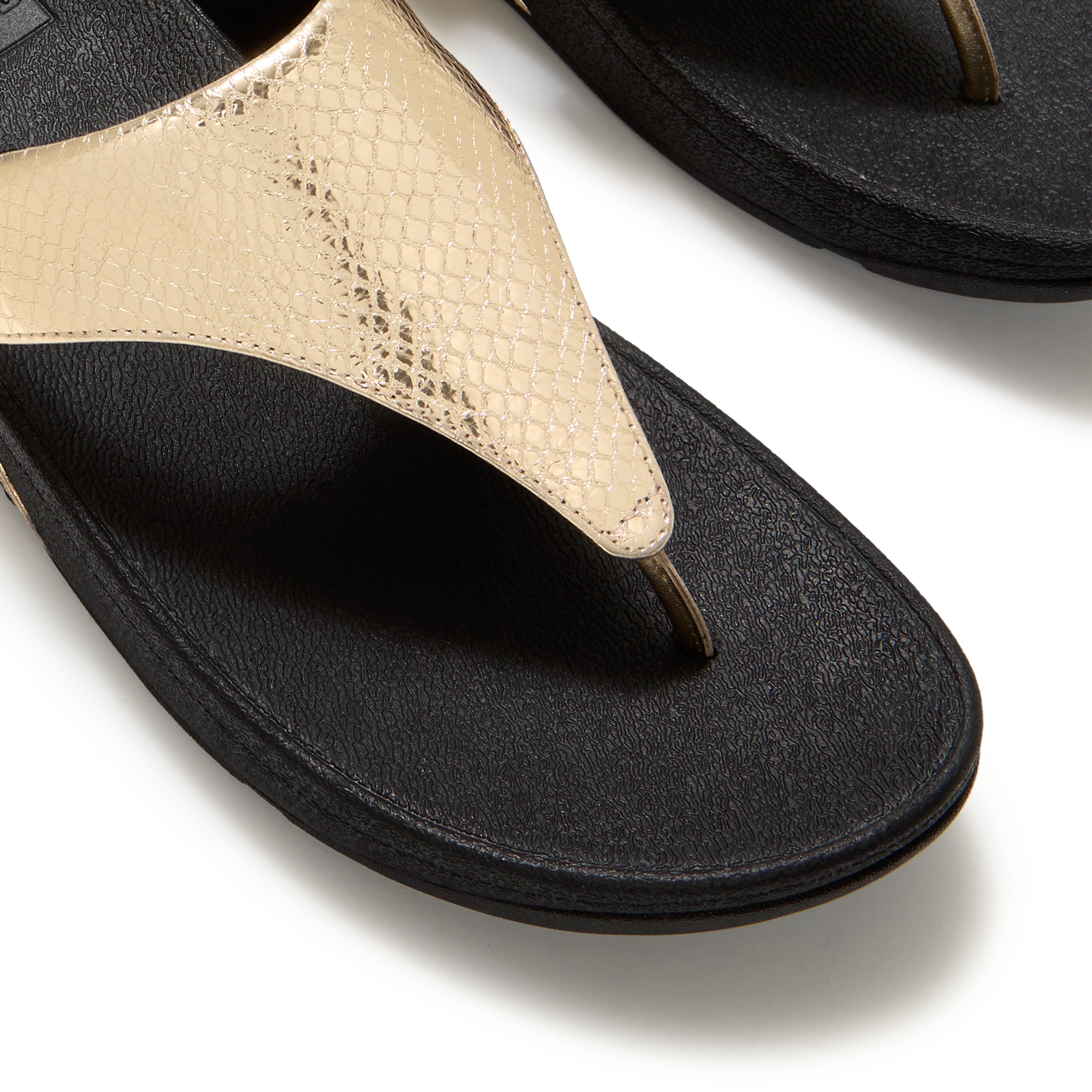 Lulu Metallic Snake Toe-Post Sandals, Alternate, color, Platino